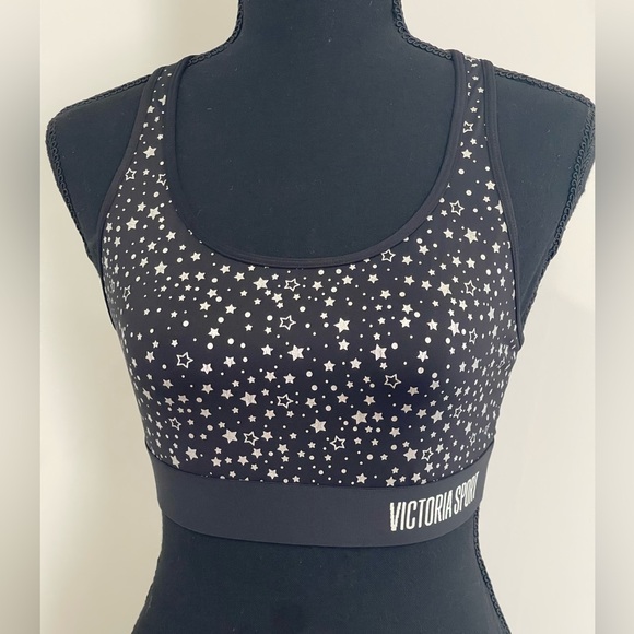 Victorias Sport M “The Player” Black/Silver Star Sports Bra 791 - Picture 1 of 6